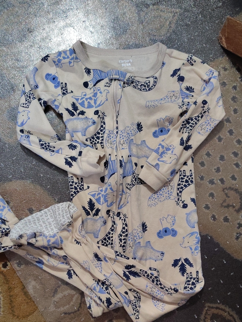 Carter's Cream and Blue Safari Zip-Front Sleep Sack Pajamas3t $25